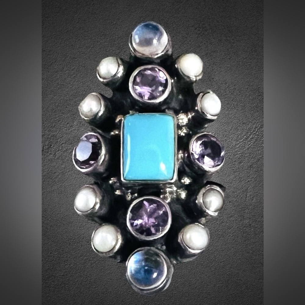 Nicky Butler Multicolor Gemstone Ring amethyst moonstone pearls and turquoise